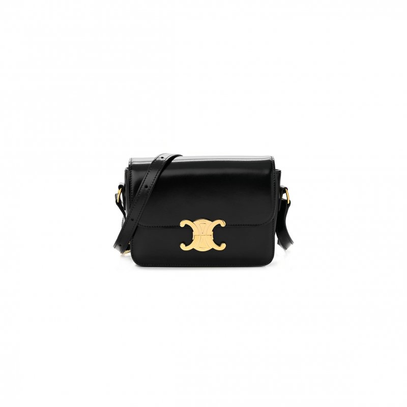 (image for) CELINE SHINY CALFSKIN TEEN TRIOMPHE BLACK (18*13*6cm)