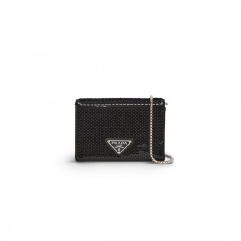 (image for) PRADA SEQUIN-EMBELLISHED SATIN CARD HOLDER 1MR024 (11.5*8cm)