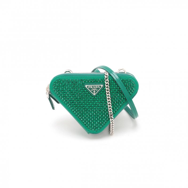 (image for) PRADA SATIN CRYSTAL MINI TRIANGLE CROSSBODY POUCH 1NR015 (15*10cm)