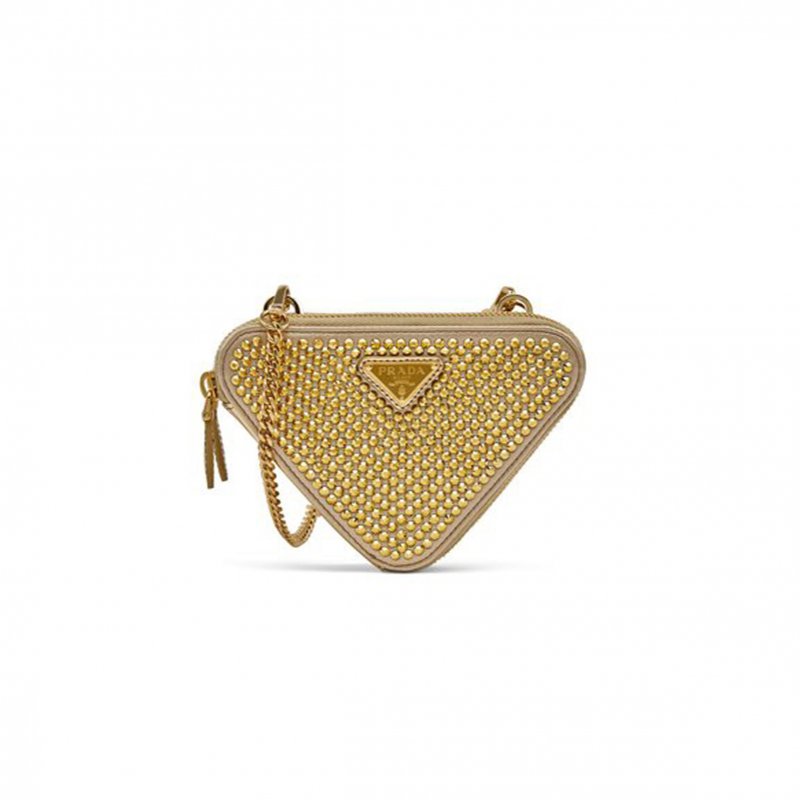 (image for) PRADA SATIN CRYSTAL MINI TRIANGLE CROSSBODY POUCH PLATINO 1NR015 (15*10cm)
