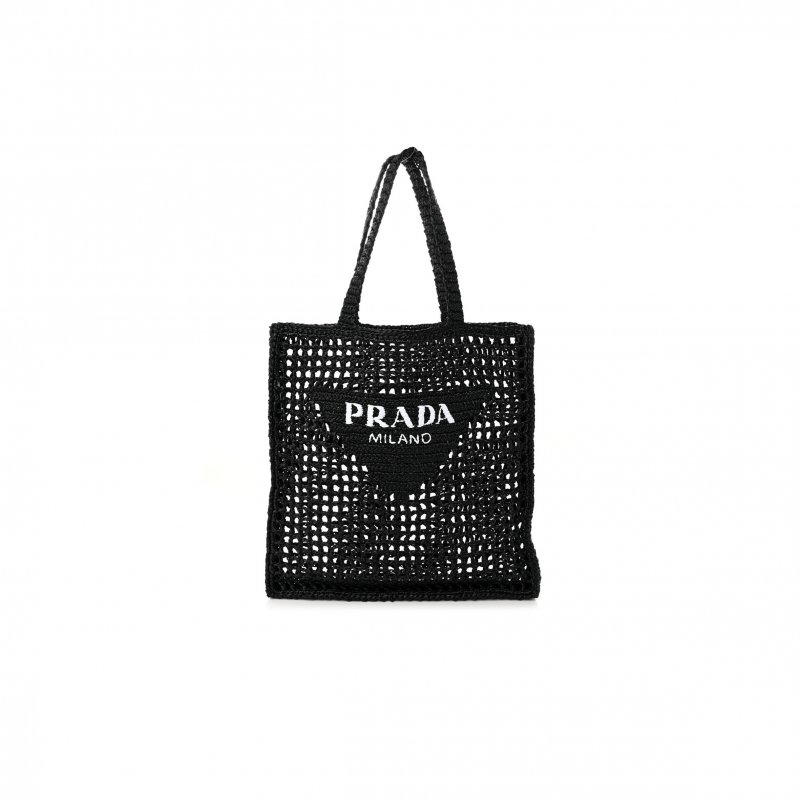 (image for) PRADA RAFFIA EMBROIDERED LOGO TOTE BAG BLACK (37*37*4cm)