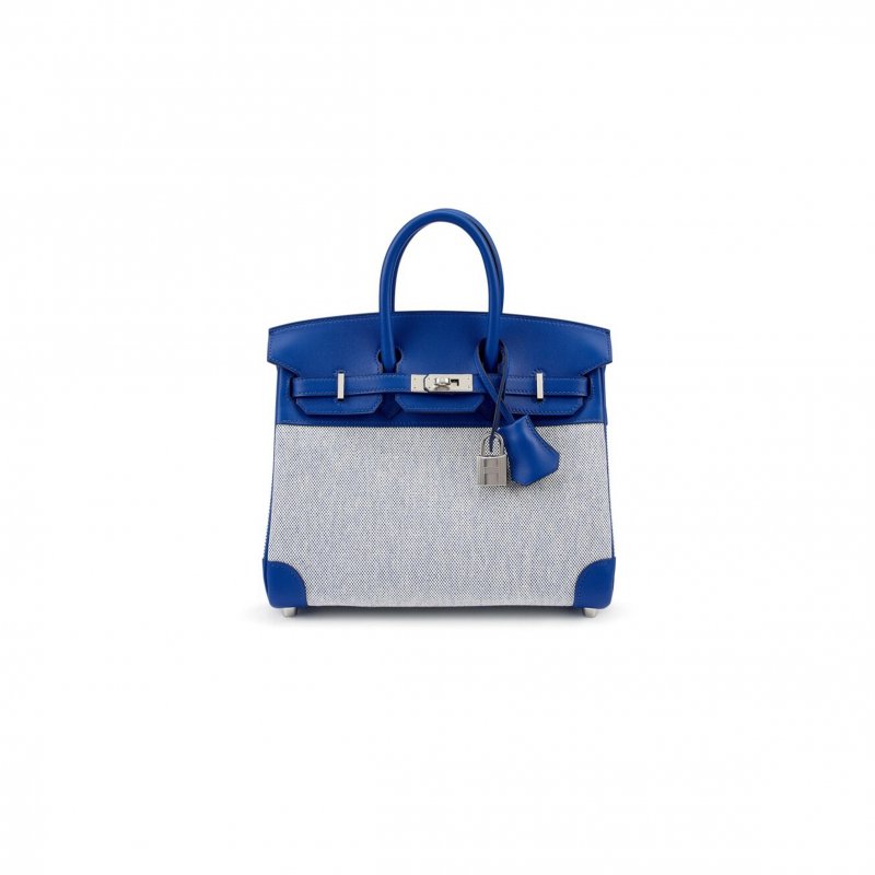 (image for) HERMES MASTER BLEU FRANCE SWIFT AND TOILE BIRKIN 25 PALLADIUM HARDWARE (25*20*13cm)