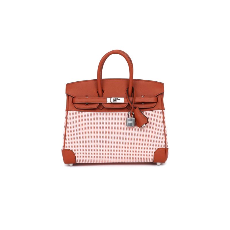 (image for) HERMES MASTER BIRKIN 25 SWIFT AND CANVAS BRIQUE PALLADIUM HARDWARE (25*18*13cm)