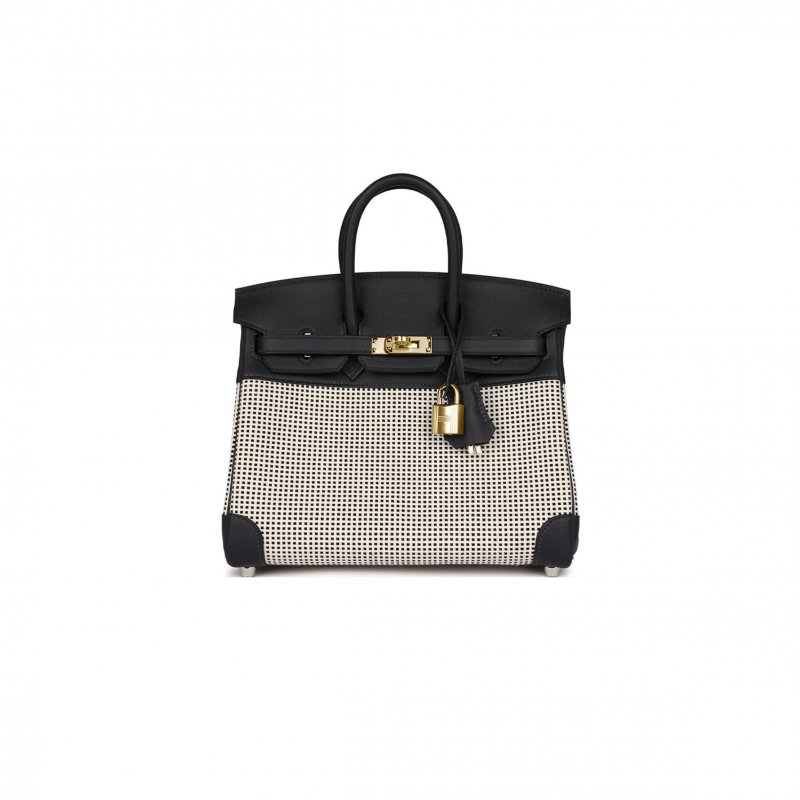 (image for) HERMÈS MASTER QUADRILLE BIRKIN 25 BLACK SWIFT AND ECRU TOILE PALLADIUM HARDWARE (25*20*13cm)