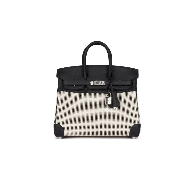 (image for) HERMÈS MASTER QUADRILLE BIRKIN 25 BLACK SWIFT AND ECRU TOILE PALLADIUM HARDWARE (25*20*13cm)