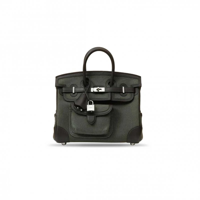 (image for) HERMÈS MASTER CARGO BIRKIN 25 CM DARK BRONZE EBENE WITH PALLADIUM CANVAS AND SWIFT LEATHER (25*20*13cm)