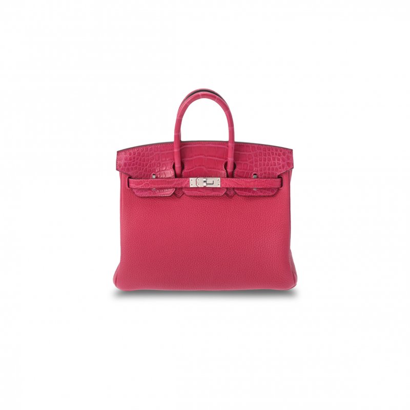 (image for) HERMÈS MASTER BIRKIN 25 CROCODILE AND TOGO LEATHER ARABIAN NIGHTS PURPLE SILVER BUCKLE H076216CK34 (25*20*13cm)