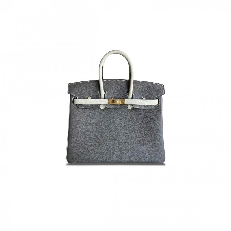 (image for) HERMES MASTER BIRKIN 25 TOGO LEATHER ASPHALT GREY AND MILKSHAKE WHITE GOLD BUCKLE BAG H028365CC09 (25*20*13cm)