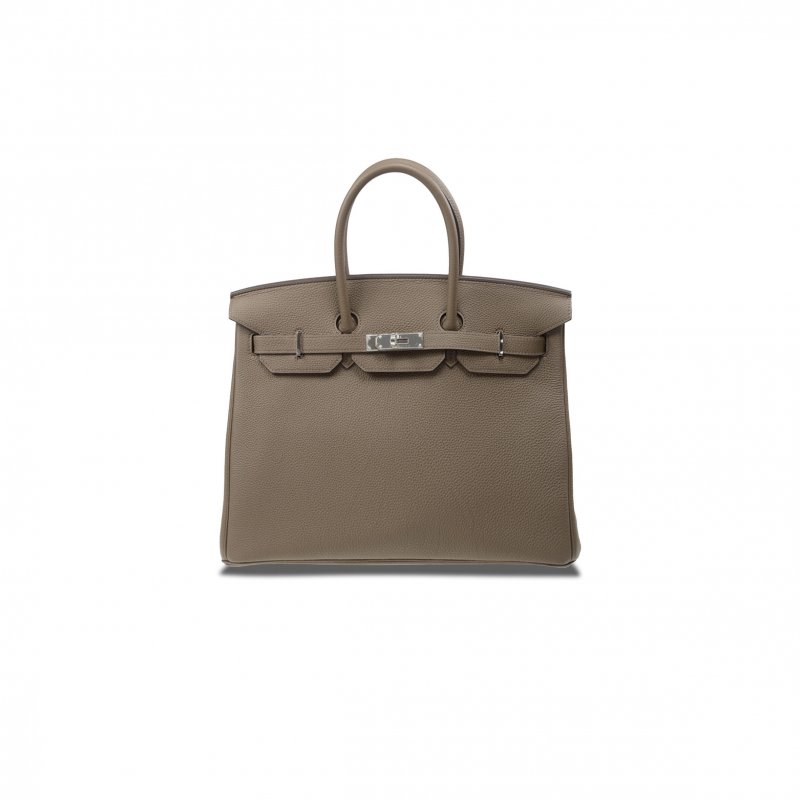 (image for) HERMES MASTER BIRKIN 35 TOGO LEATHER TRENCH COAT GREY AND SILVER BUTTONS BAG BK3516TGSS (35*28*18cm)