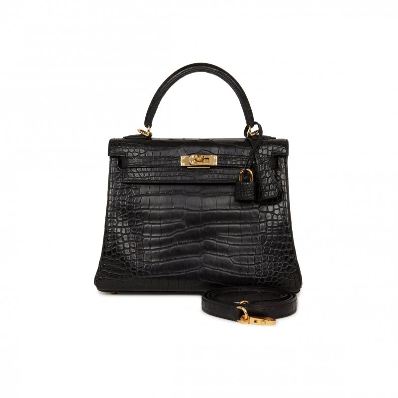 (image for) HERMÈS MASTER KELLY RETOURNE 25 BLACK MATTE ALLIGATOR GOLD HARDWARE (25*20*13cm)
