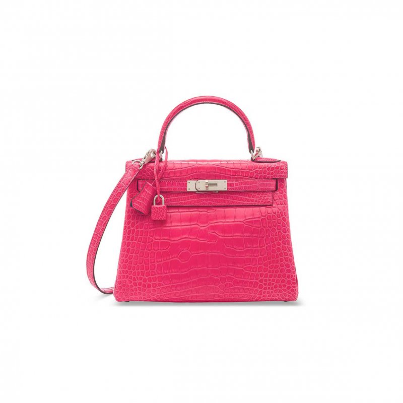 (image for) HERMÈS MASTER PINK ALLIGATOR RETOURNÉ KELLY 25 WITH PALLADIUM HARDWARE (25*17*7cm)