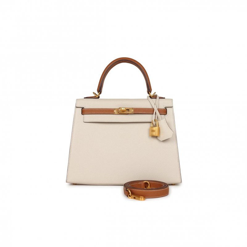 (image for) HERMÈS MASTER KELLY SELLIER 25 CRAIE AND GOLD EPSOM BRUSHED GOLD HARDWARE (25*17*7cm)
