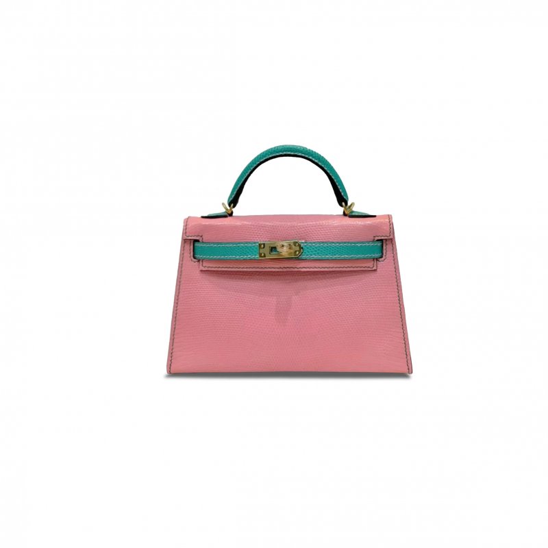 (image for) HERMÈS MASTER MINI KELLY II ROSE LIPSTICK AND VERT VERTIGO CHEVRE BRUSHED GOLD HARDWARE 378842 (19*12*5.5cm)