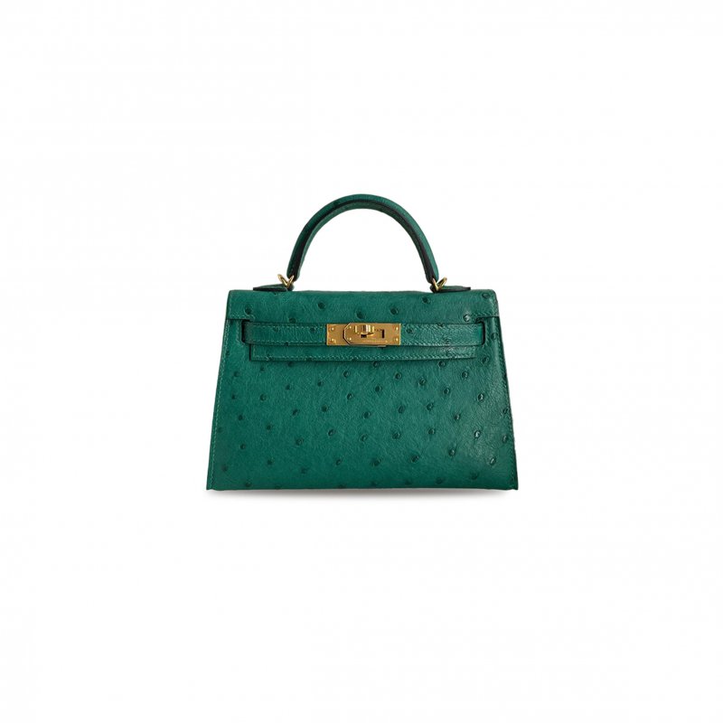 (image for) HERMÈS MASTER MINI KELLY II SELLIER VERT VERONE OSTRICH GOLD HARDWARE (19*12*5.5cm)