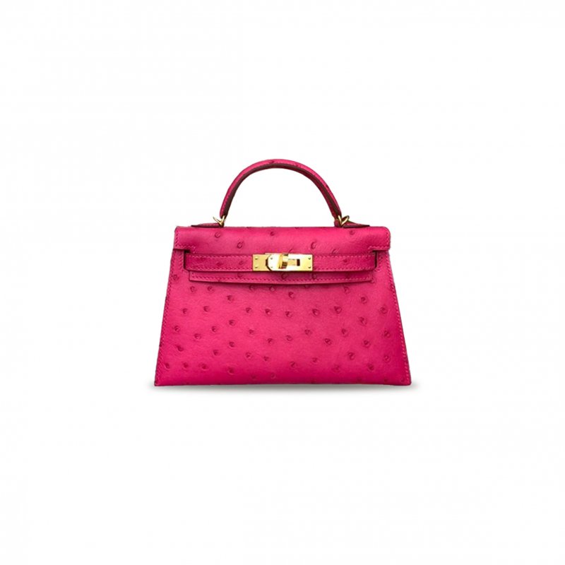 (image for) HERMÈS MASTER MINI KELLY II OSTRICH LEATHER CANDY PINK GOLD BUCKLE (19*12*5.5cm)