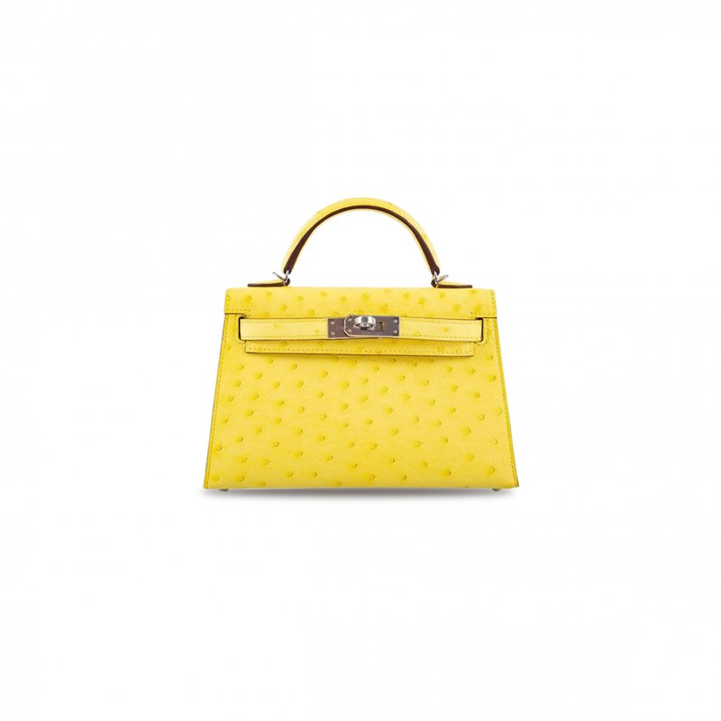 (image for) HERMÈS MASTER MINI KELLY II SELLIER JAUNE CITRON OSTRICH PALLADIUM HARDWARE (19*12*5.5cm)