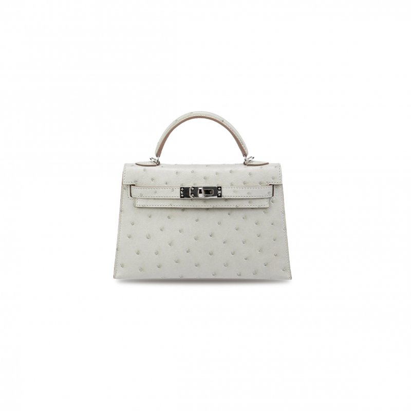 (image for) HERMÈS MASTER MINI KELLY II OSTRICH LEATHER WOOL WHITE (19*12*5.5cm)