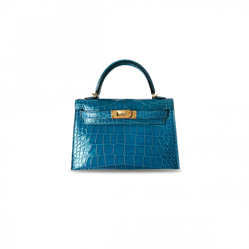 (image for) HERMÈS MASTER MINI KELLY II SELLIER ALLIGATOR CROCODILE BLUE IZMIR GOLDEN HARDWARE (19*12*5.5cm)
