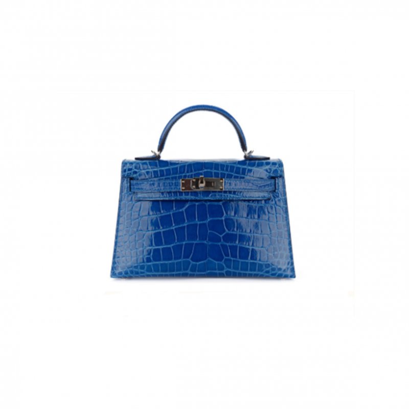 (image for) HERMÈS MASTER MINI KELLY II BLUE ZELLIGE I7 NILOTICUS CROCODILE SHINY (19*12*5.5cm)