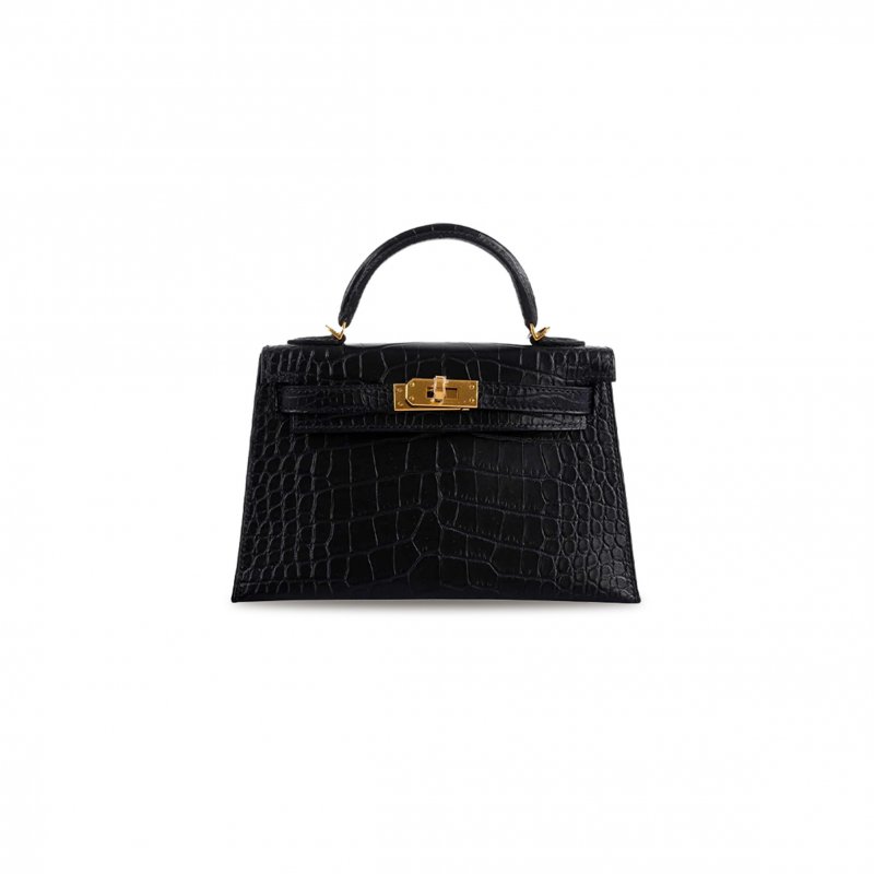(image for) HERMÈS MASTER MINI KELLY II BLACK MATT E ALLIGATOR GOLD HARDWARE (19*12*5.5cm)
