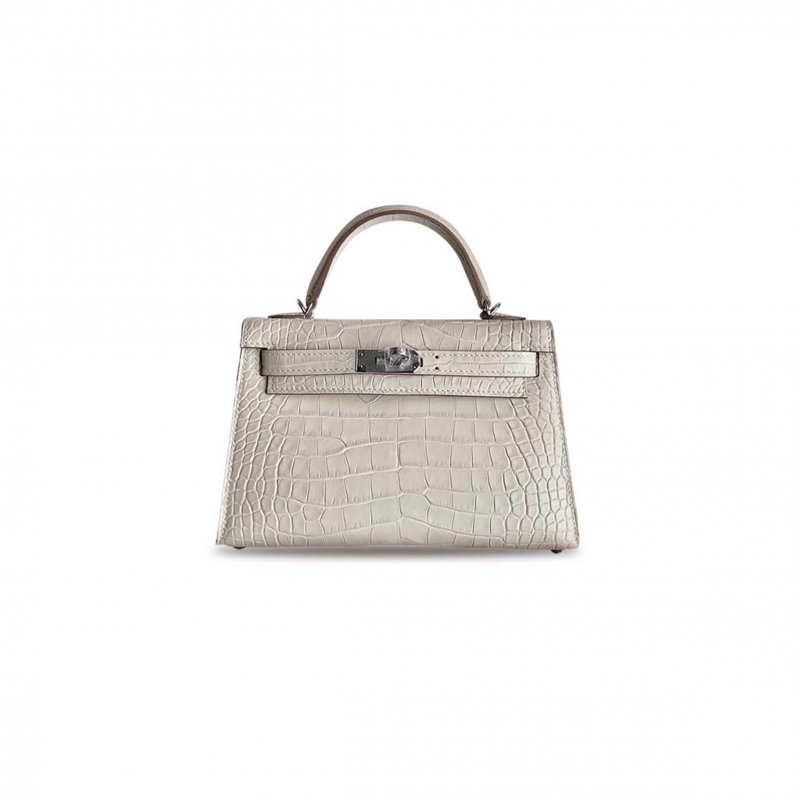 (image for) HERMÈS MASTER MINI KELLY II MATTE CROCODILE LEATHER MILKSHAKE SILVER BUCKLE (19*12*5.5cm)