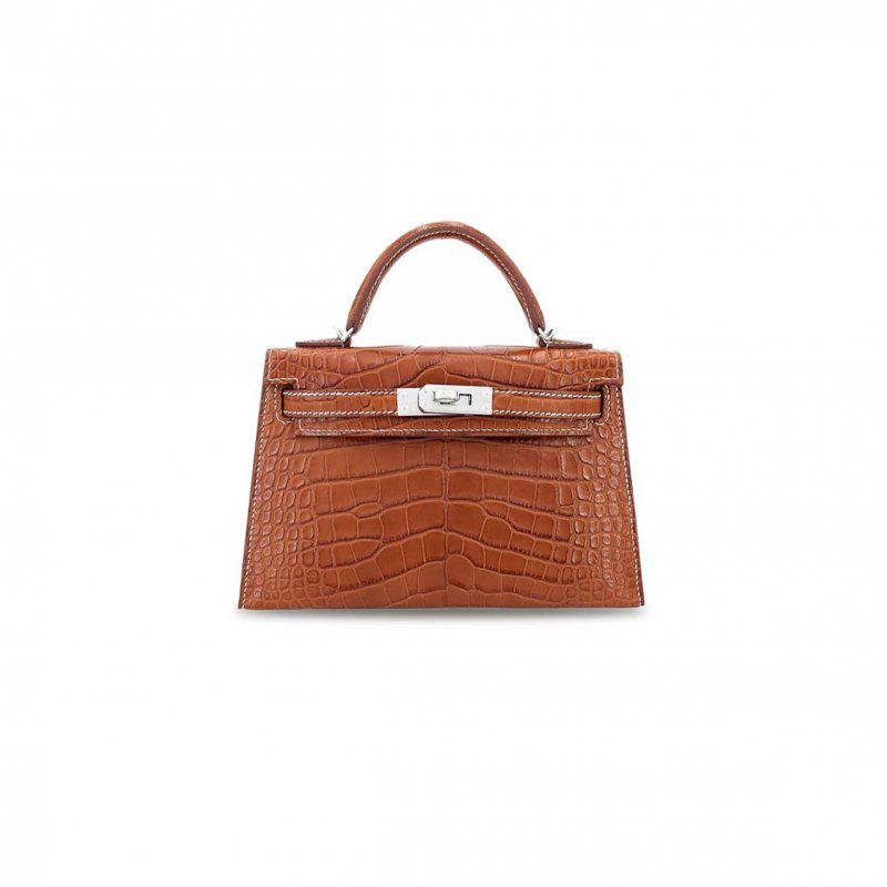 (image for) HERMÈS MASTER MINI KELLY II MATTE AMERICAN CROCODILE YELLOW SILVER BUCKLE (19*12*5.5cm)
