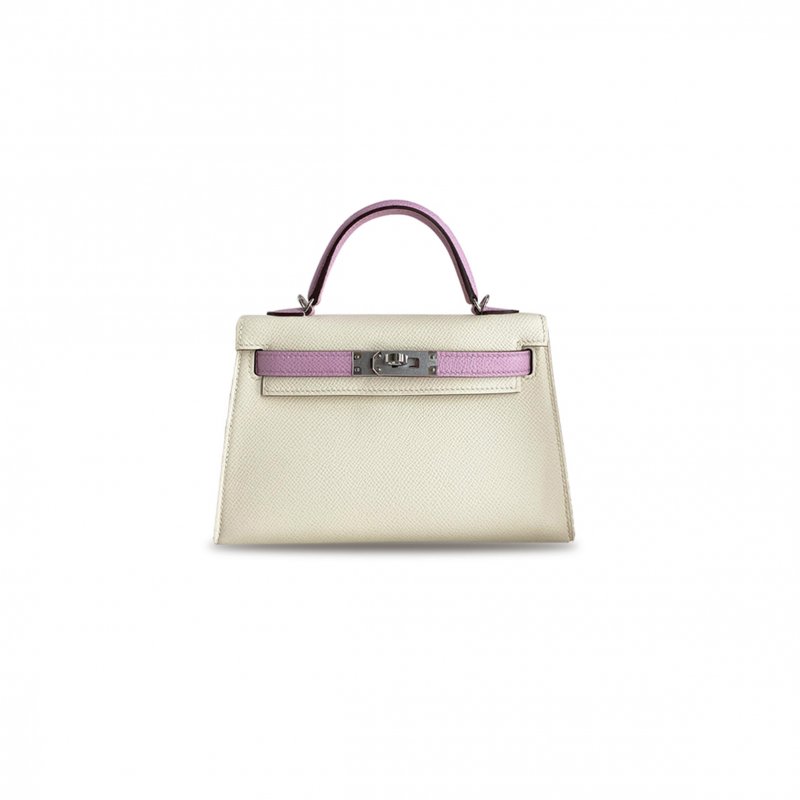(image for) HERMÈS MASTER MINI KELLY II EPSOM CREAM WHITE WITH MALLOW PURPLE SILVER BUCKLE (19*12*5.5cm)