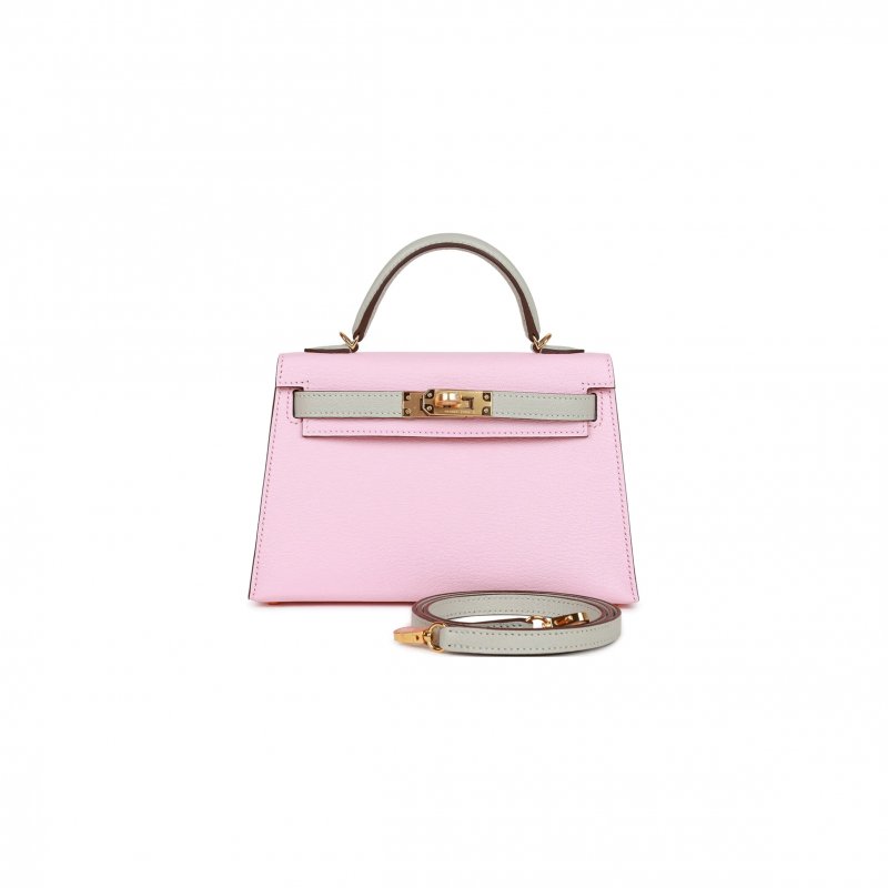 (image for) HERMÈS MASTER MINI KELLY II ROSE SAKURA AND GRIS PERLE CHEVRE GOLD HARDWARE (19*12*5.5cm)