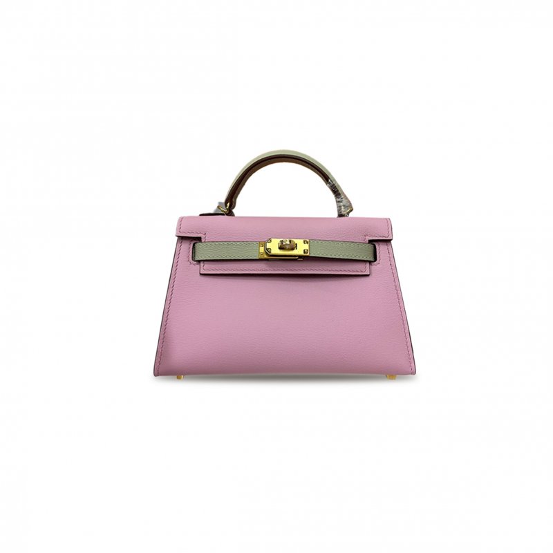 (image for) HERMÈS MASTER MINI KELLY II SHEEPSKIN SAKURA PINK DOVE GRAY GOLD BUCKLE (19*12*5.5cm)
