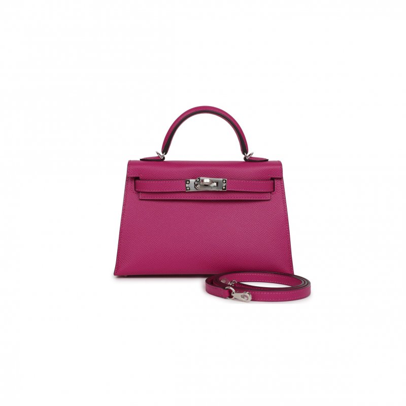 (image for) HERMÈS MASTER MINI KELLY II SELLIER ROSE POURPRE VERSO EPSOM PALLADIUM HARDWARE (19*12*5.5cm)