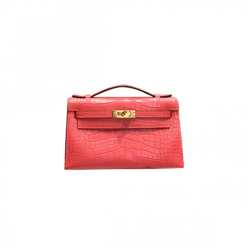 (image for) HERMÈS MASTER MINI KELLY BAG MATTE CROCODILE LEATHER CUCKOO RED GOLD BUCKLE (22*14*7cm)