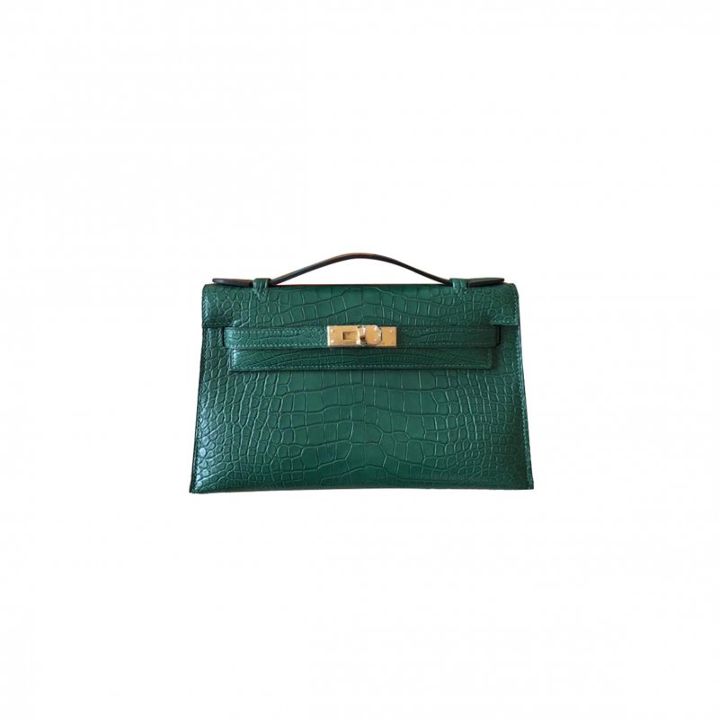 (image for) HERMÈS MASTER MINI KELLY CLUTCH VELVET GREEN GOLD BUCKLE (22*14*7cm)