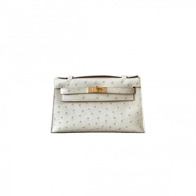(image for) HERMÈS MASTER MINI KELLY GLACIER WHITE OSTRICH LEATHER GOLD BUCKLE (22*14*7cm)