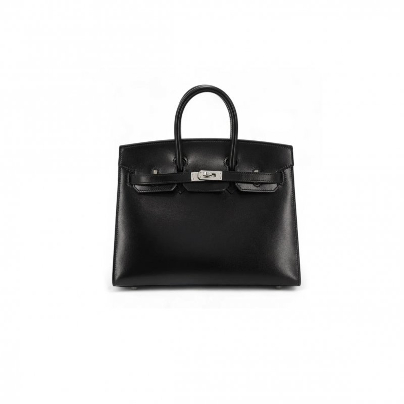 (image for) HERMÈS BIRKIN 25 BOX LEATHER BLACK SILVER BUCKLE H029283CK86 (25*20*13cm)