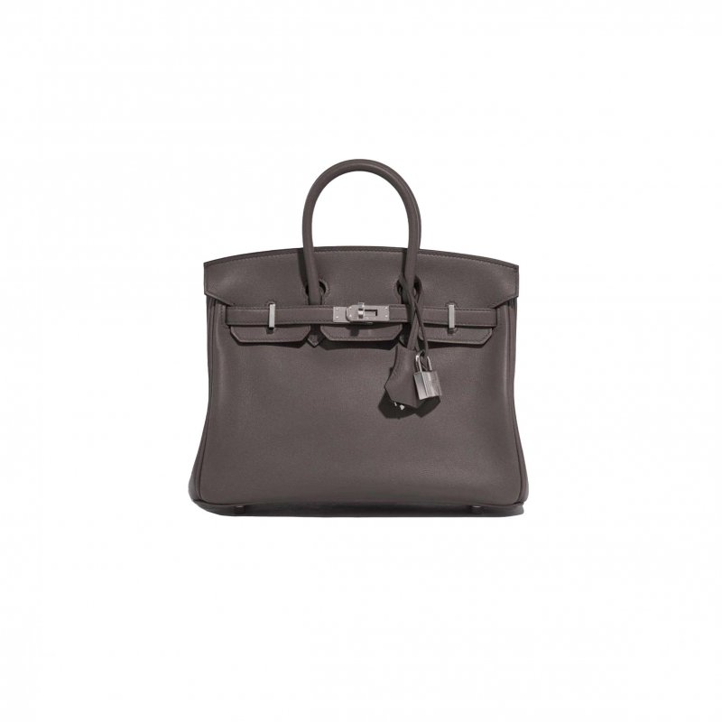 (image for) HERMES BIRKIN 25 SWIFT LEATHER PEWTER GREY SILVER BUCKLE BAG H049362CK10 (25*20*13cm)