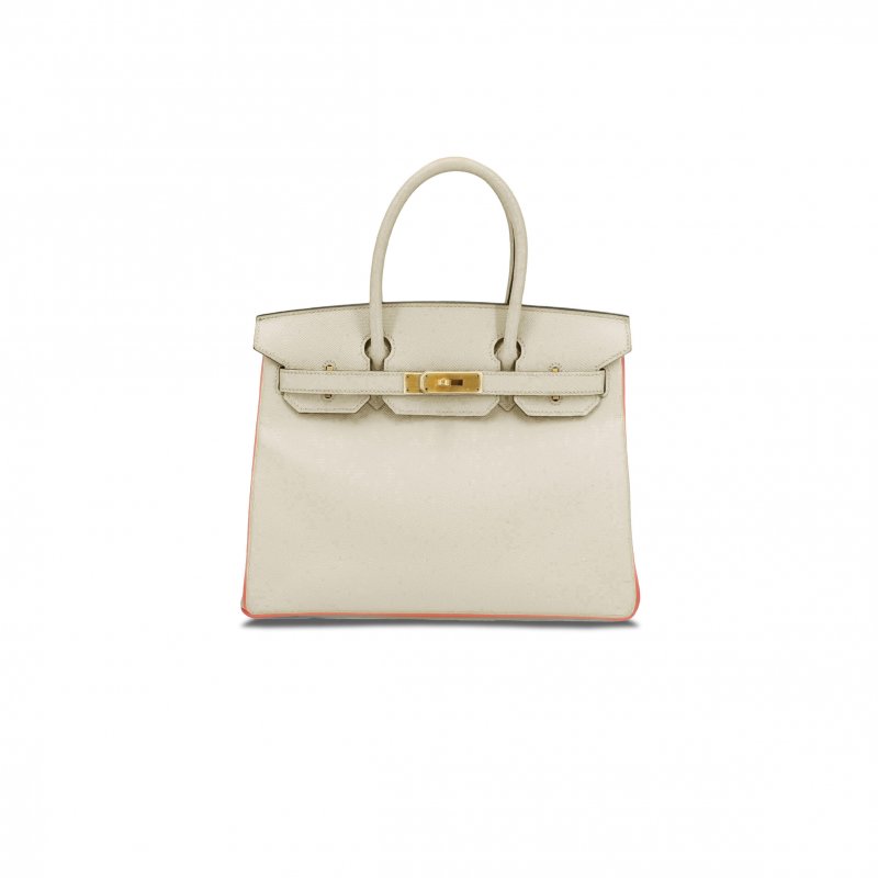 (image for) HERMES BIRKIN 25 TOGO LEATHER MILKSHAKE WHITE WITH ROSE PURPLE GOLD BUCKLE LUXURY BAG AMH3187 (25*20*13cm)