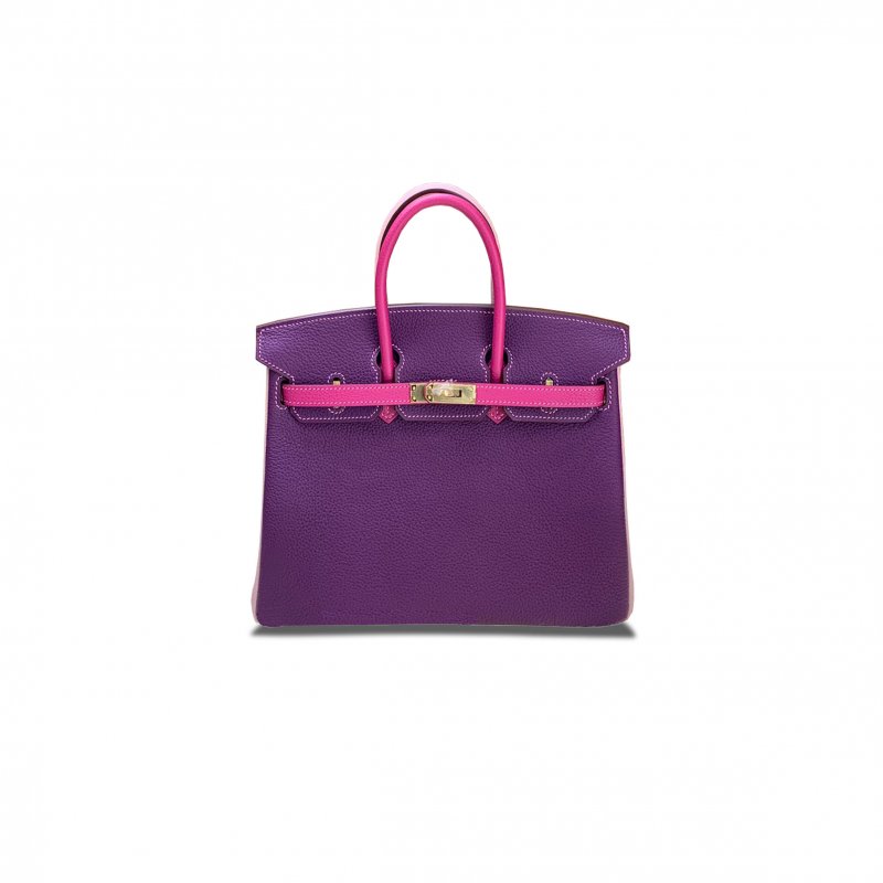 (image for) HERMES BIRKIN 25 TOGO LEATHER ANEMONE PURPLE ROSE RED 3Q PINK GOLD BUCKLE HANDBAG 3300206 (25*20*13cm)
