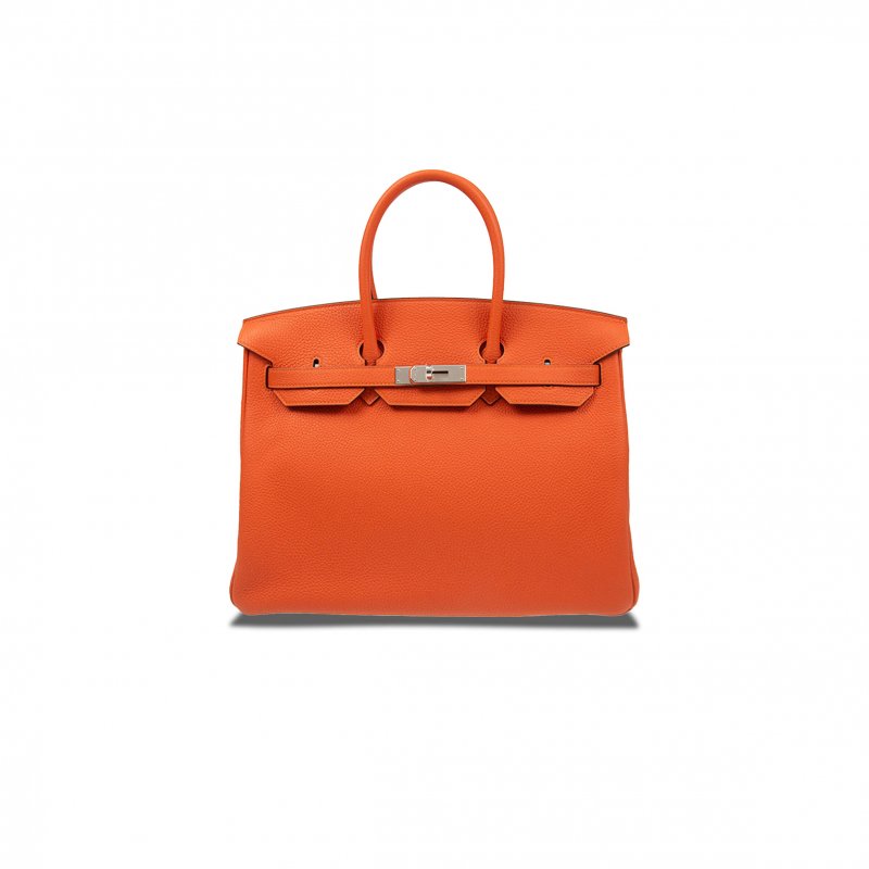 (image for) HERMES BIRKIN 25 TOGO LEATHER ORANGE SILVER BUCKLE BAG 521791 (25*20*13cm)
