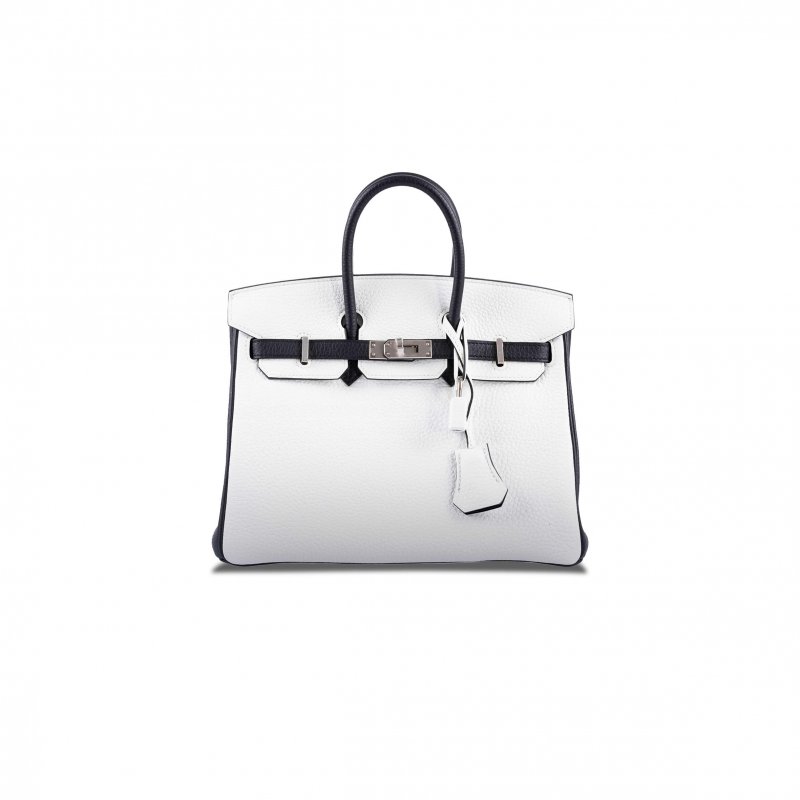 (image for) HERMÈS BIRKIN 25 TOGO LEATHER BLACK AND WHITE SILVER BUCKLE BAG 1383601 (25*20*13cm)