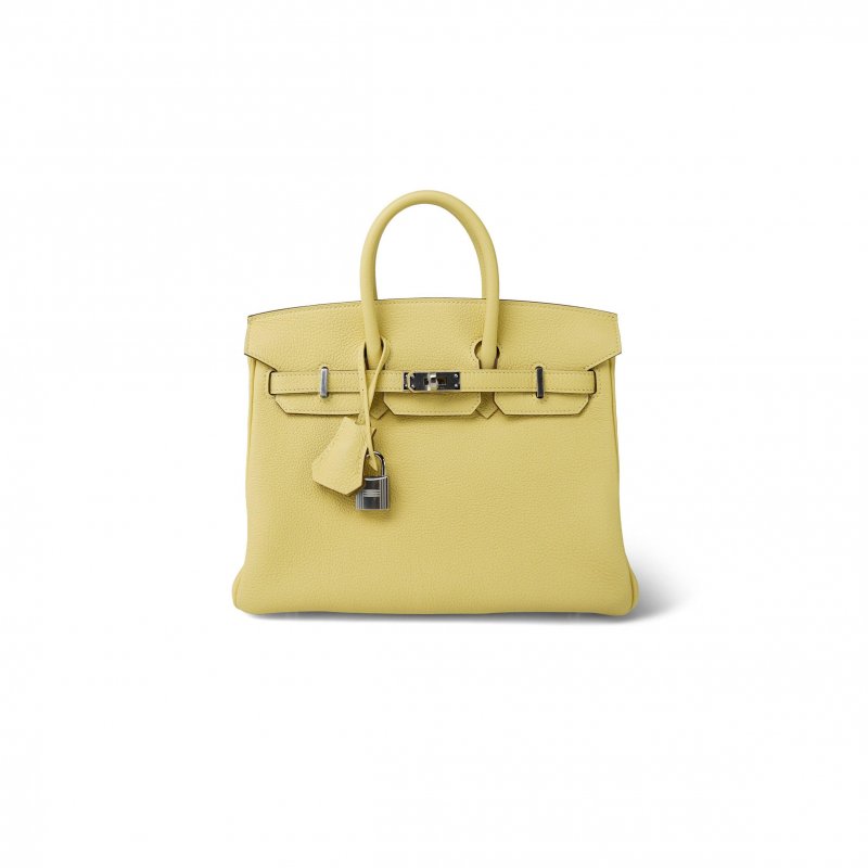 (image for) HERMES BIRKIN 25 TOGO LEATHER LEMON YELLOW SILVER BUCKLE BAG H028369CK1Z (25*20*13cm)
