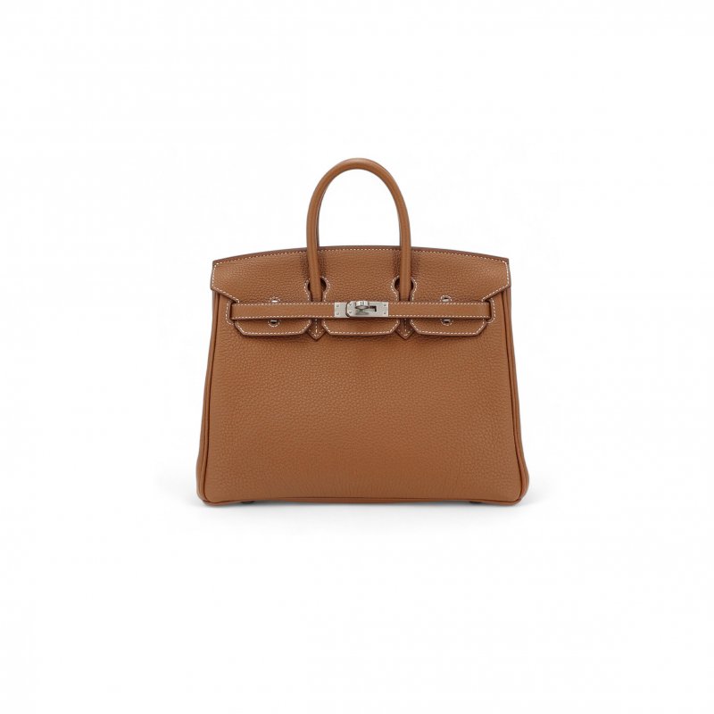 (image for) HERMÈS BIRKIN 25 TOGO LEATHER GOLD BROWN SILVER BUCKLE BAG H028369CK37 (25*20*13cm)