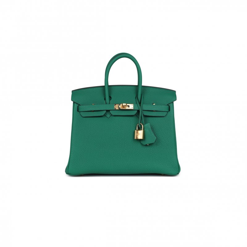 (image for) HERMÈS BIRKIN 25 TOGO LEATHER VELVET GREEN GOLD BUCKLE BAG BK30U4EPSS (25*20*13cm)