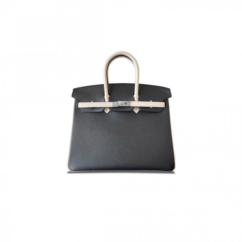 (image for) HERMES BIRKIN 30 EPSOM BLACK AND MILKSHAKE WHITE SILVER BUCKLE BAG H028369CK60 (30*23*15cm)