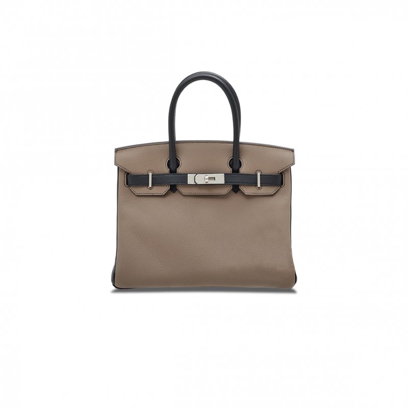 (image for) HERMES BIRKIN 30 EPSOM ELEPHANT GREY AND BLACK SILVER BUCKLE BAG H028369CK62 (30*23*15cm)