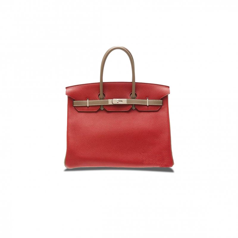 (image for) HERMES BIRKIN 30 EPSOM CHINESE RED AND ELEPHANT GREY SILVER BUCKLE MSBK2201508 (30*23*15cm)