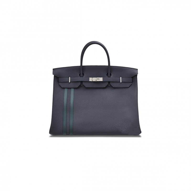 (image for) HERMES BIRKIN 30 TOGO LEATHER SAPPHIRE BLUE AND PEACOCK GREEN SILVER BUCKLE BAG H028365CK03 (30*22*15cm)