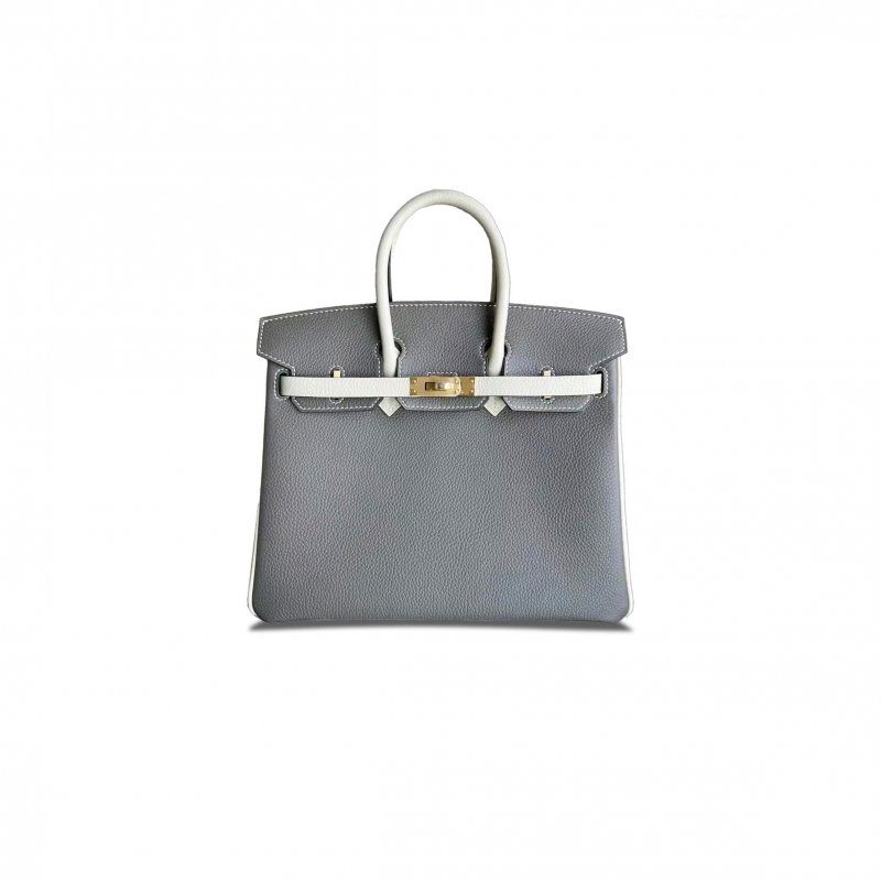 (image for) HERMES BIRKIN 30 TOGO LEATHER PEWTER GREY AND MILKSHAKE WHITE GOLD BUCKLE BAG 3587780418 (30*23*15cm)