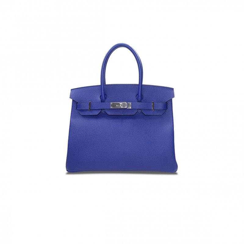 (image for) HERMES BIRKIN 30 TOGO LEATHER ROYAL BLUE LINING ROSE RED SILVER BUCKLE BK307TEPSS (30*23*15cm)