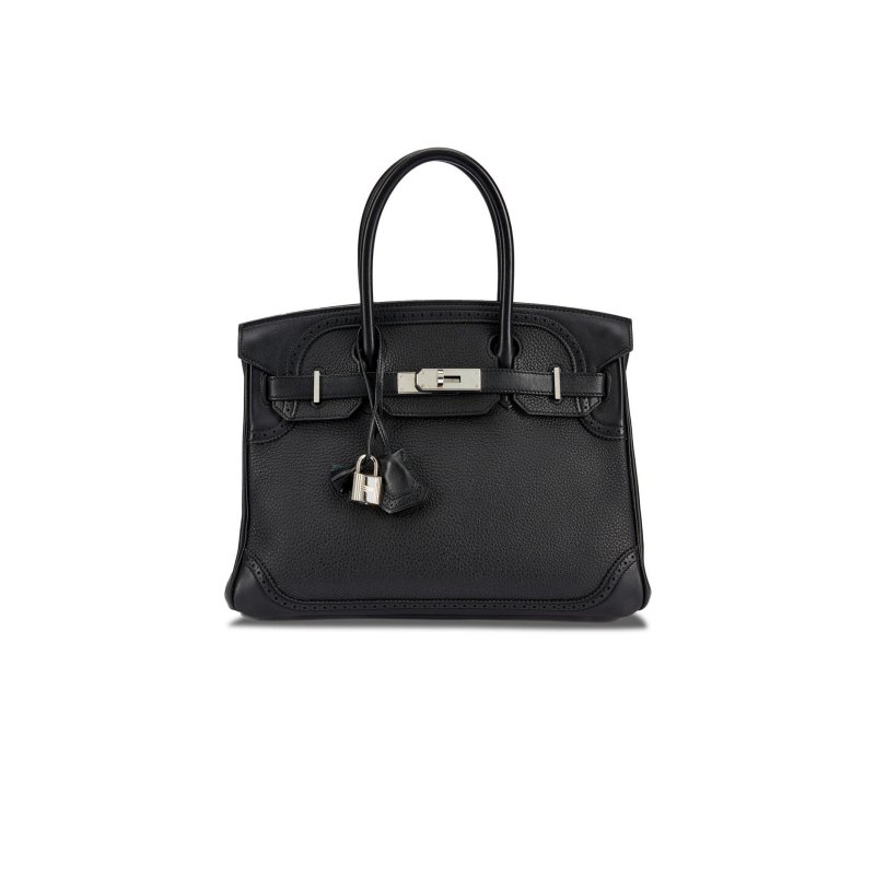(image for) HERMES BIRKIN 30 WIFT WITH TOGO LEATHER BLACK SILVER BUCKLE BAG 195482 (30*22*15cm)