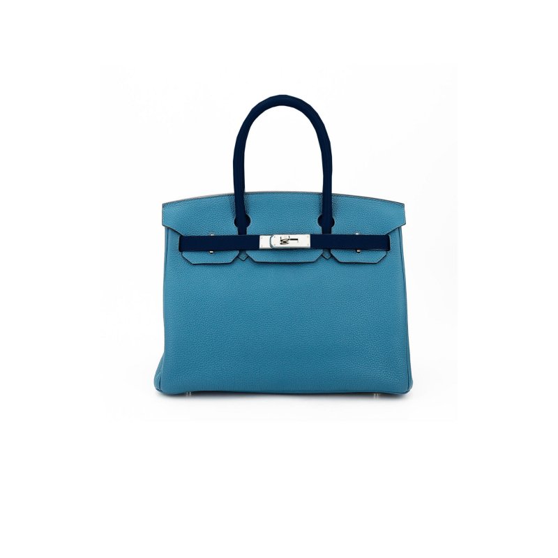 (image for) HERMÈS BIRKIN 35 TOGO LEATHER NORTHERN BLUE AND MIDNIGHT BLUE WITH SILVER BUCKLE 9813026098 (35*28*18cm)